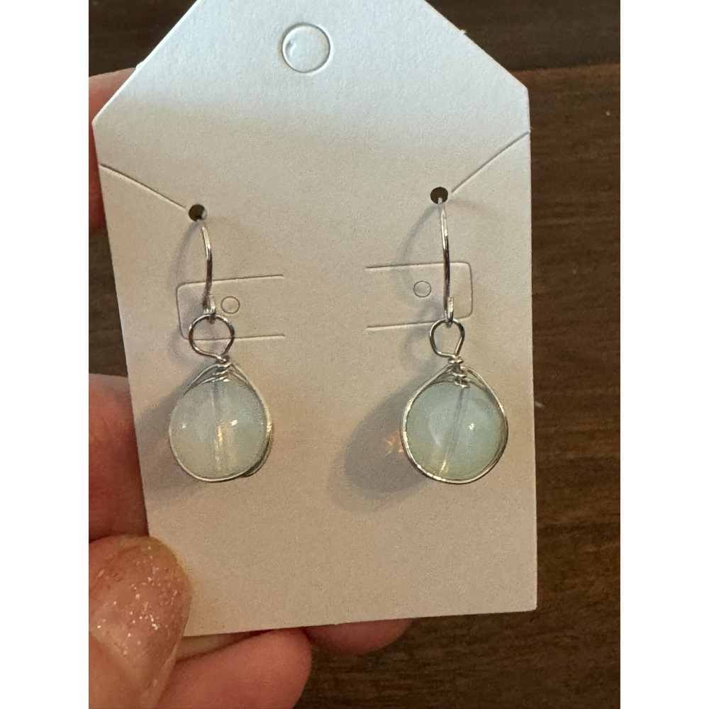 Very Light Blue Ball Earrings with Silver Tone Accents Women Bohochic Style‎